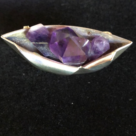 Vintage Amethyst Gemstone and Silver Brooch - Picture 1 of 6